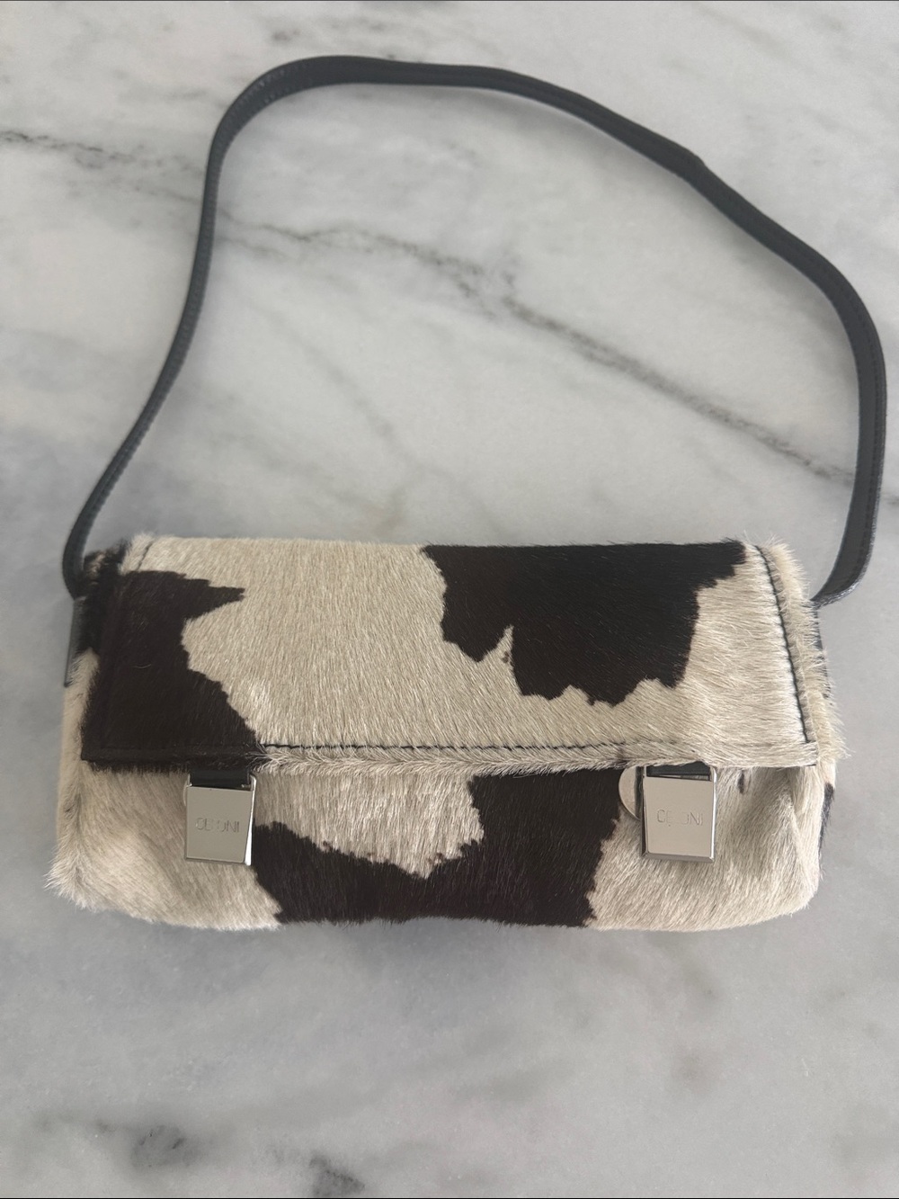 Brown & White Calf Hair Shoulder Bag